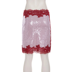 Sequin Lace Patchwork Midi Skirt