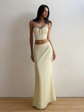 Satin Contrast Trim Bow Crop Top And Maxi Skirt Two Piece Set