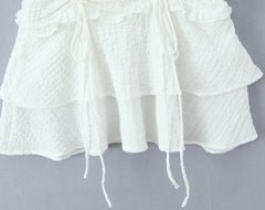 White Drawstring Embroidered Mini Dress