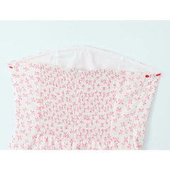 Pink Bow Print Ribbion Smocked Mini Dress