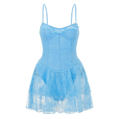 Lace Floral Tiered Ruffle Hem Short Dress
