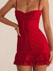 Red Lace Patchwork Buttoned Mini Dress Free From Label