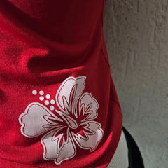 Red Halter Hibiscus Print Top