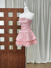 Sequin Bow Tie Tulle Hem A-line Strapless Mini Dress