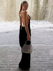 Black Open Back Strap Drape Maxi Dress