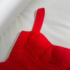 Red Ruffled Sweetheart Neck Strappy Irregular Hem Midi Dress