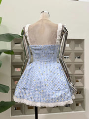 Flare Square Neck Plaid Mini Dress