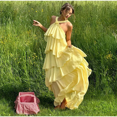 Flower Ruffles Halter Long Dress