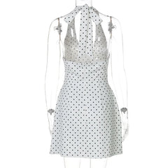 White Polka Dot Halter Mini Dress