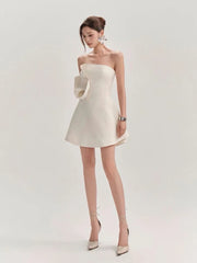 White Strapless 3D Flower Mini Dress