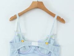 Blue Embroidery Lace Strap Babydoll Mini Dress