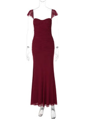 Mesh Sleeveless Ruched Maxi Dress