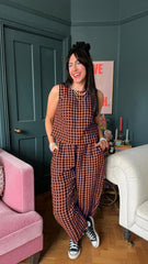 Printed Plaid Sleeveless Vest And Wide Pants Set