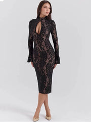 Black Lace Front Slit Long Sleeve Midi Dress Free From Label