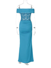 Blue Lace Patchwork Bodycon Long Dress