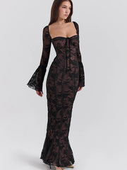 Lace Square Neck Long Flare Sleeve Maxi Dress Free From Label