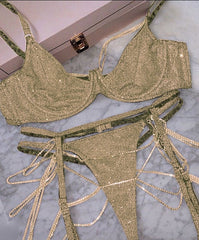 Sequin Chain Push-Up Bra And Panty Lingerie Set - Free From Label