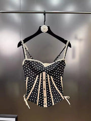 Black Polka Dot Lace Trim Bustier Top