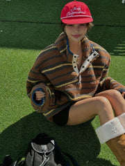 Fuzzy Stripe Collar Sweatshirt