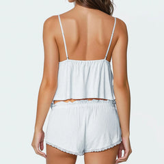 Embroidered Trim Cami Top And Shorts Pj Set