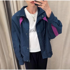Color Block Collared Zip Up Jacket