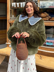 Ruffled Peter Pan Collar Fur Coat