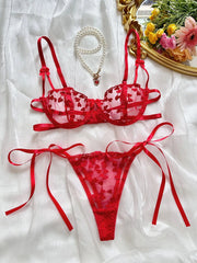 Heart-Shaped Embroidery Mesh Tie Up Lingere Set - Free From Label