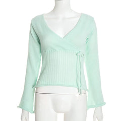 Long Sleeve Knitted Wrap Tie Up Multi Way Top