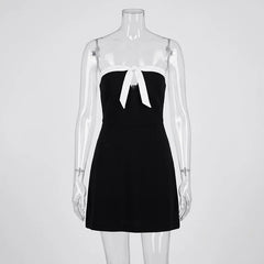 Black Strapless Front Tie Mini Dress