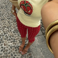 Polka Dot Print Capri Pants