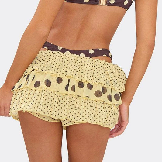 Yellow Mini Layered Dot Print Skirt