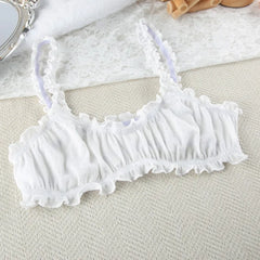White Ruched Crop Bralette And Pants Loungewear Set