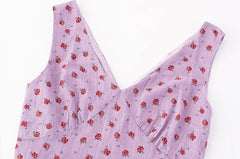 Purple Floral Print V-neck Mini Dress