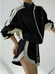 Two Piece Two Tone Zip Jacket And Shorts Set