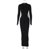 Black Long Sleeve Contrast Strap Maxi Dress