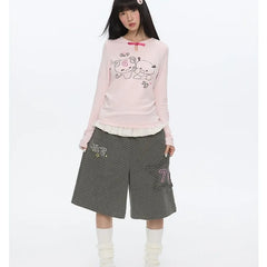 Grey Polka Dot Ruffles Patchwork Capri Pants