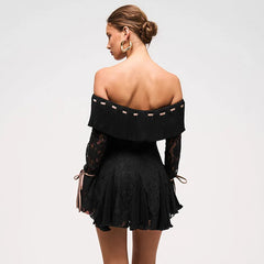 Black Off-Shoulder Lace Sleeve Mini Dress