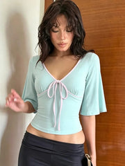 Blue Bell Half Sleeve Pink Trim Top