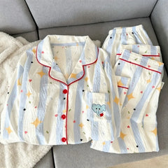 Cute Animal Print Long Sleeve Shirt And Pants Pajama Set
