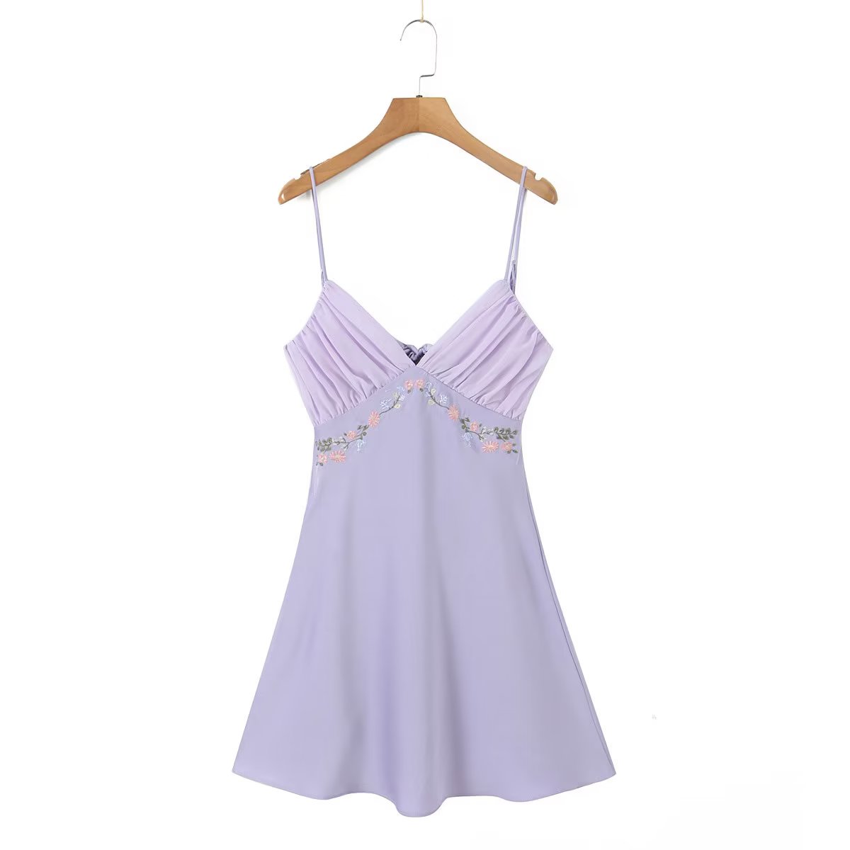 Purple Back Tie-Up Floral Embroidery Mini Dress - Free From Label