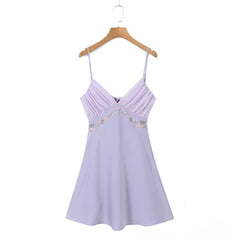 Purple Back Tie-Up Floral Embroidery Mini Dress - Free From Label