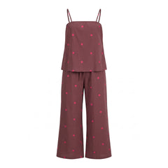 Polka Dot Split Back Cami Top with Drawstring High Waist Wide-Leg Pants Set