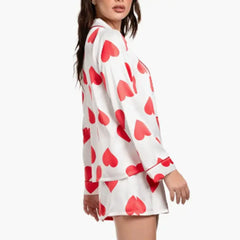 Heart Print Satin Loungewear Pajama Set