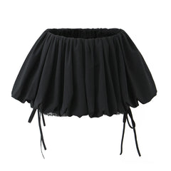 Elastic Low Waist Ruched Mini Skirt With Bow Lace Shorts Underwear Lining