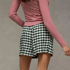 Plaid Elastic Waist Bowtie Shorts