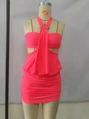 Halter Buckle Cut Out Tube Short Dress