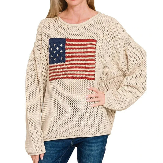 American Flag Crochet Sweater Top