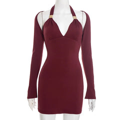 Deep V-Neck Halter Bodycon Mini Dress