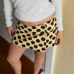 Polka Dot Button Low Rise Mini Pencil Skirt