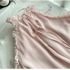 Pink Sleeveless Tank Lace Trim Bow Mini Dress